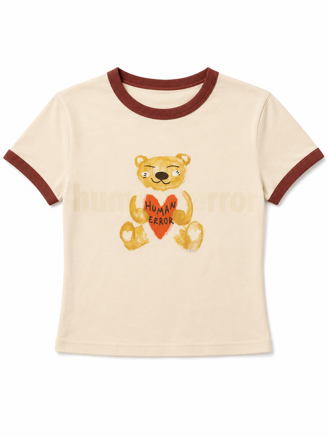 TEDDY BEAR BABY TEE - CREAM/BURGUNDY