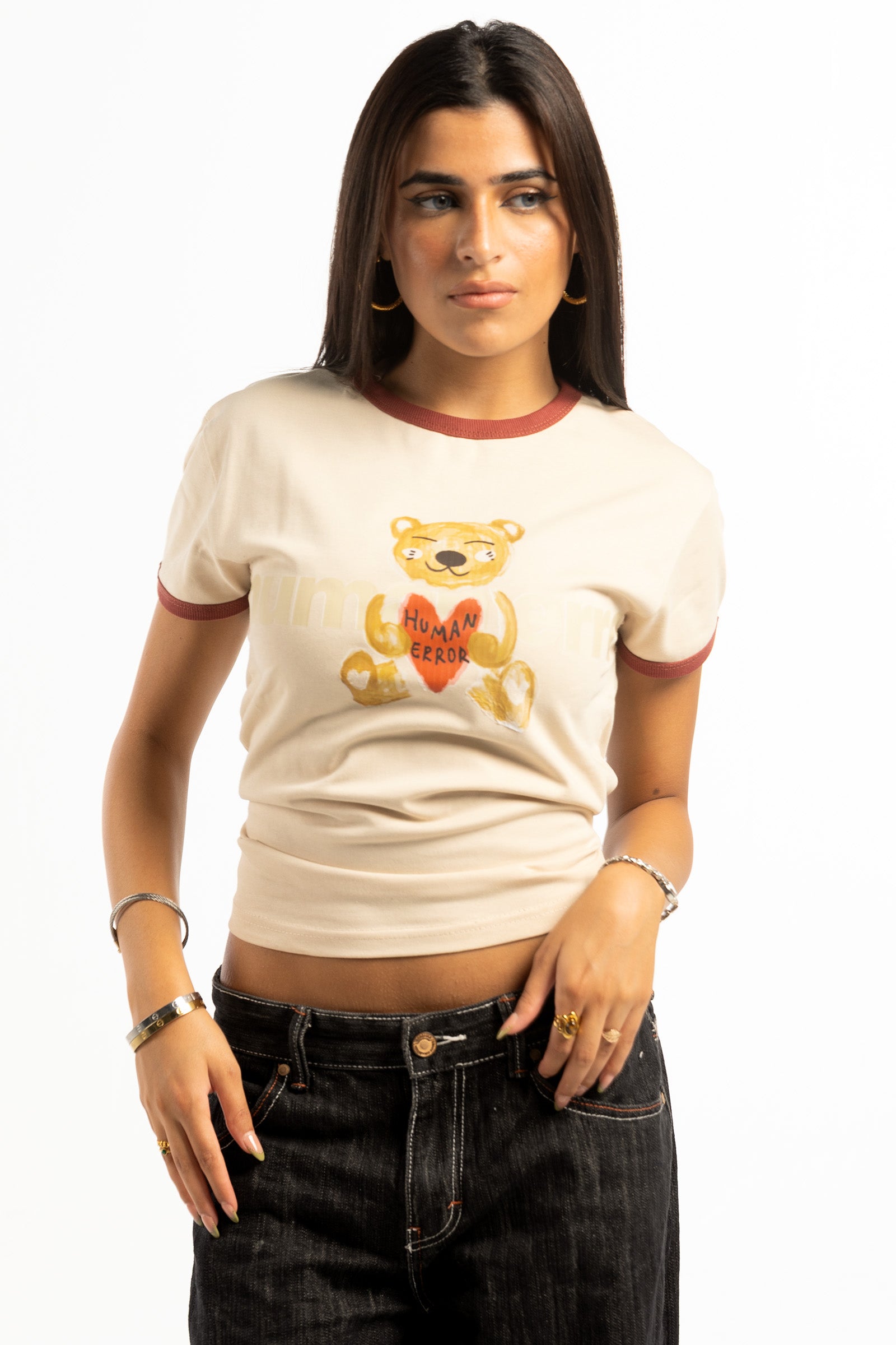 TEDDY BEAR BABY TEE - CREAM/BURGUNDY